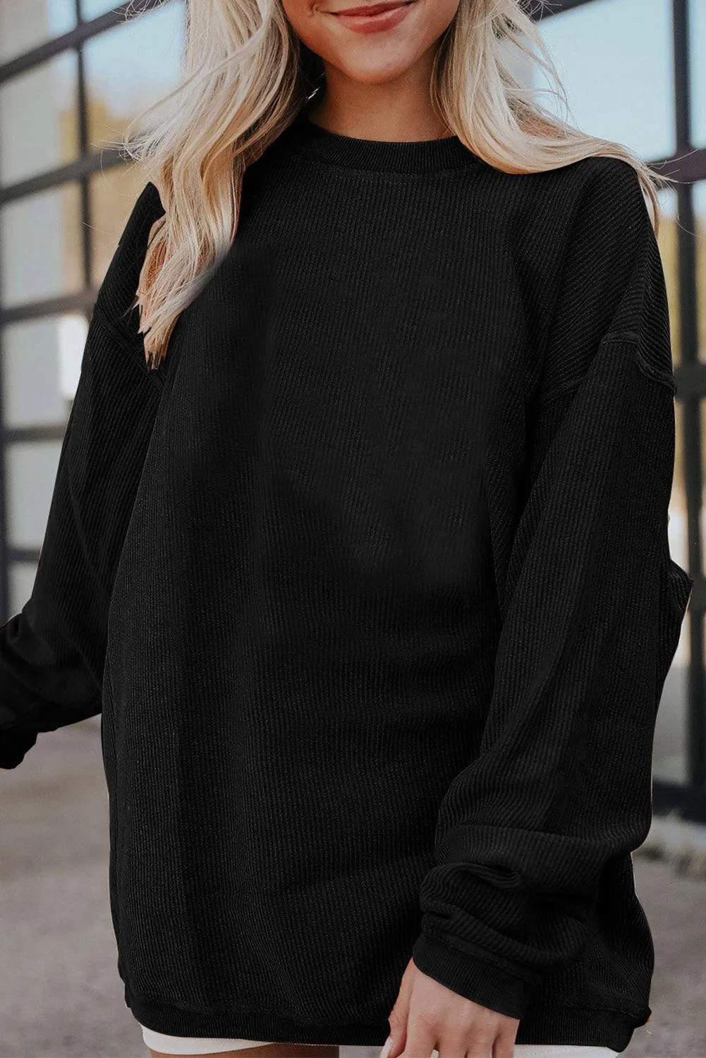 Slouchy Ribbed Corduroy Oversized Sweatshirt