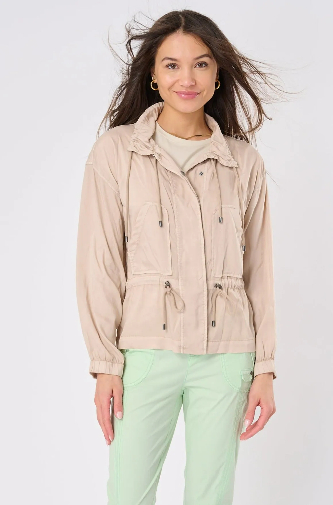 Soleil Stretch Cupro Cinched Utility Jacket