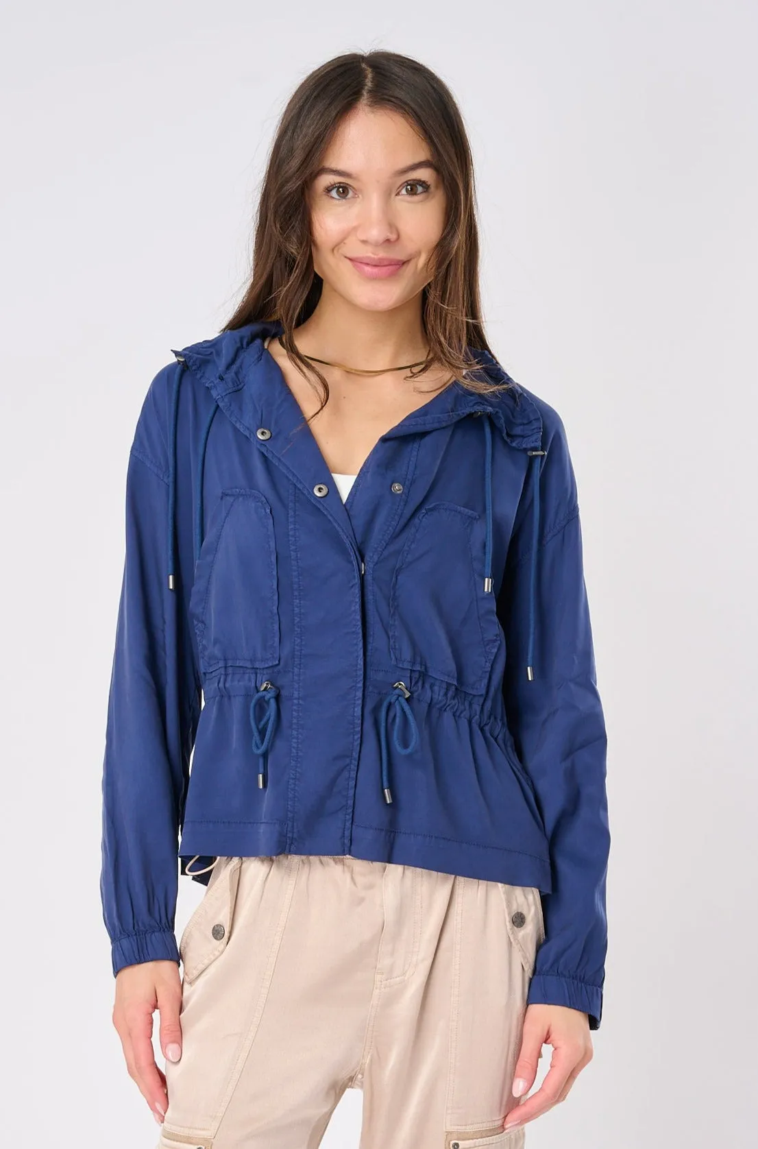 Soleil Stretch Cupro Cinched Utility Jacket