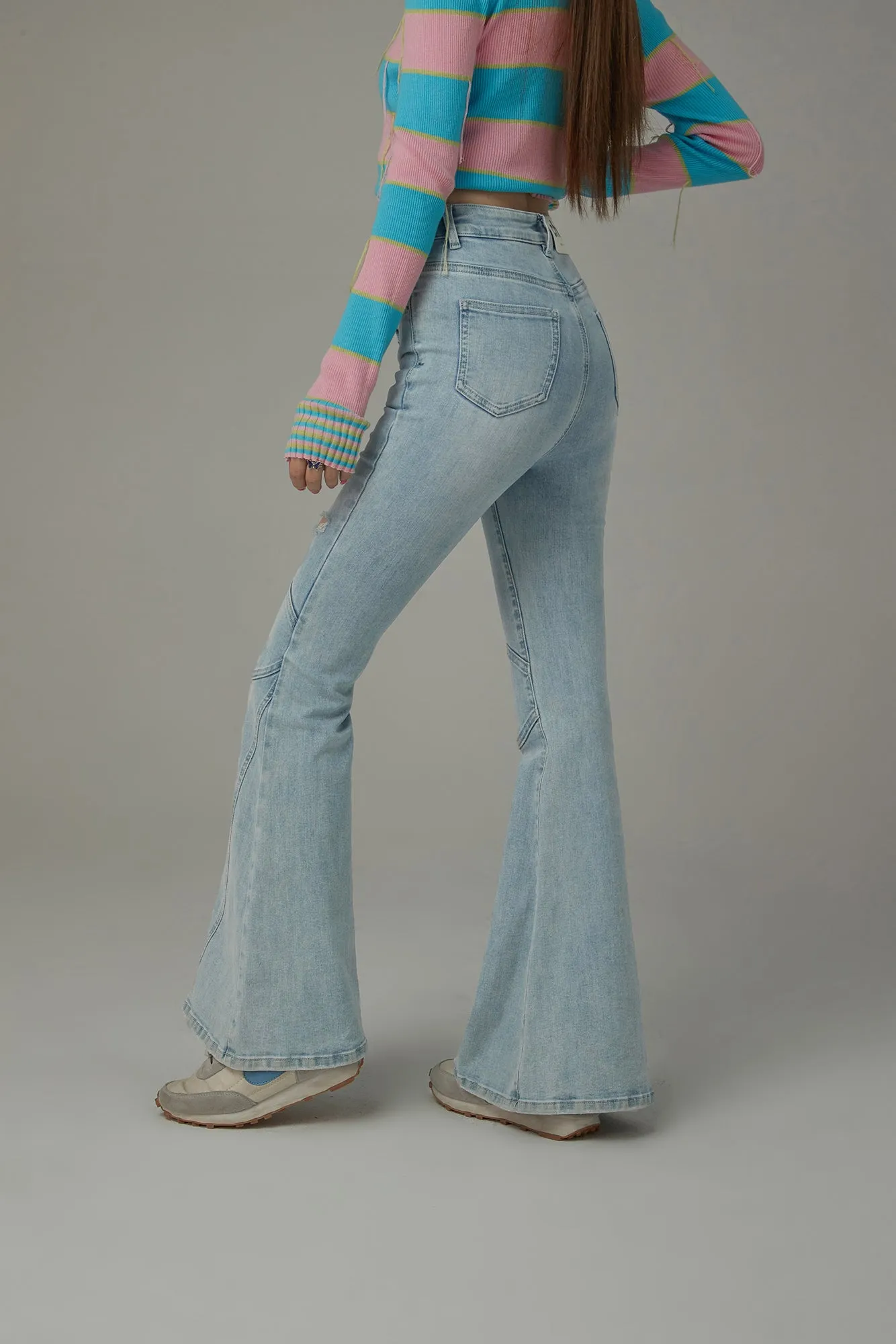 Stitch Distressed Bootcut Denim Jeans