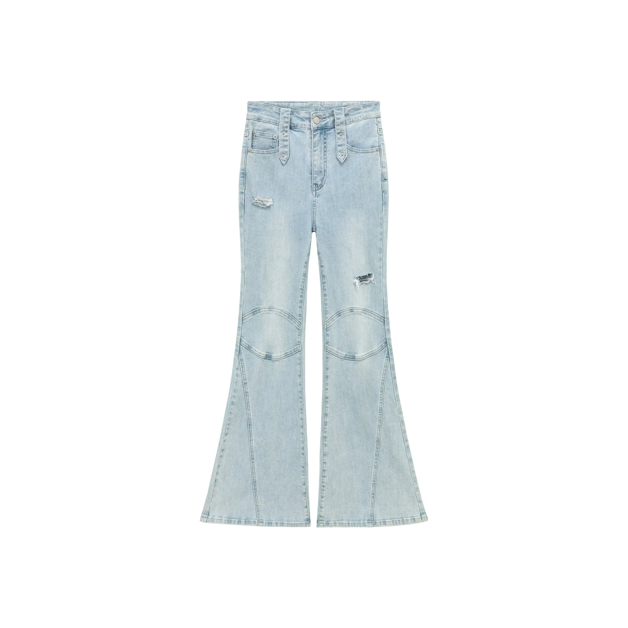 Stitch Distressed Bootcut Denim Jeans