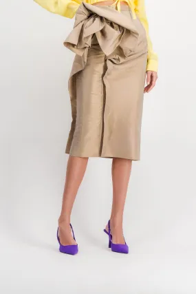 Transparent nylon pencil midi skirt with draped flower