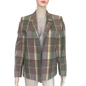 Vintage 1980s Pastel Plaid Preppy Wool Blazer