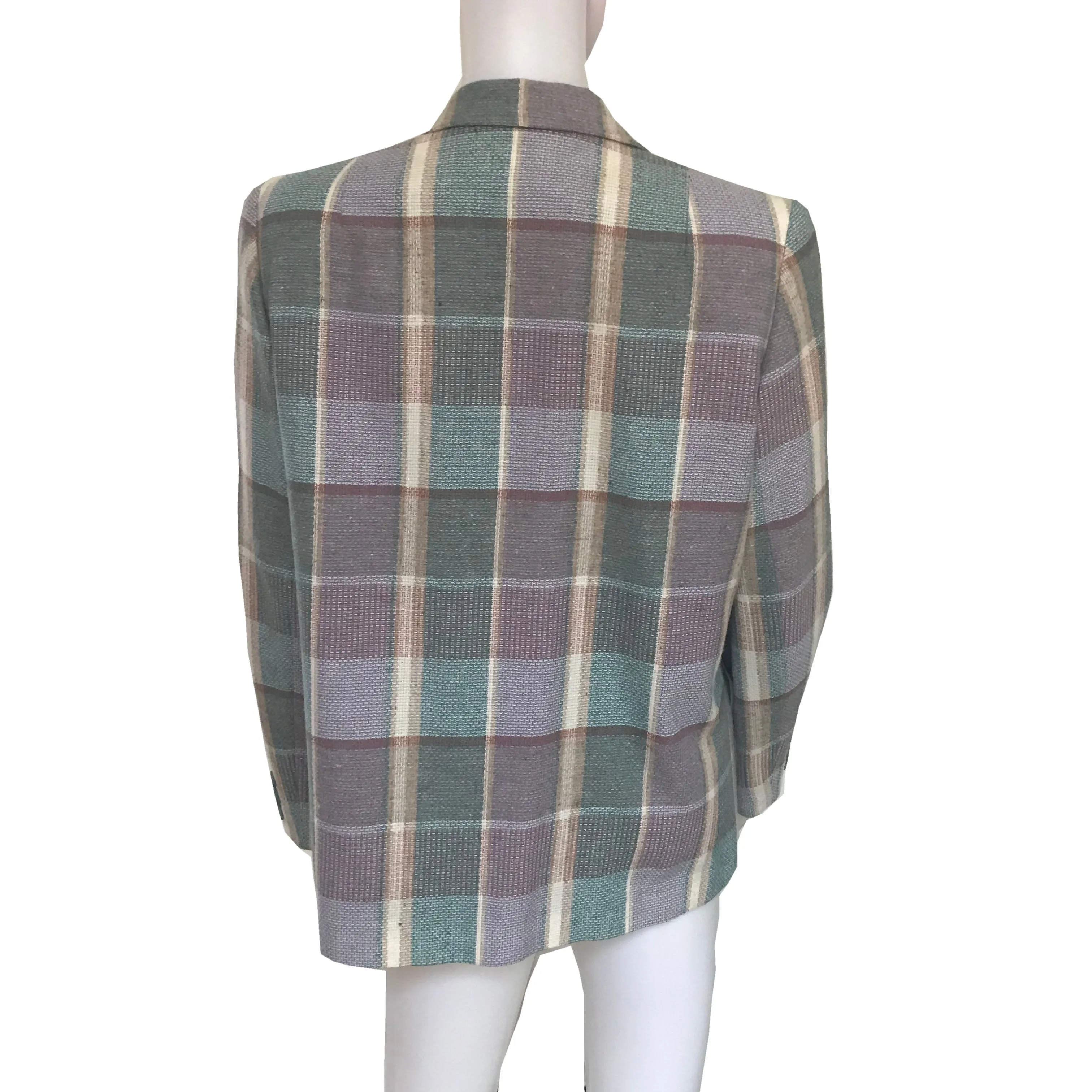 Vintage 1980s Pastel Plaid Preppy Wool Blazer