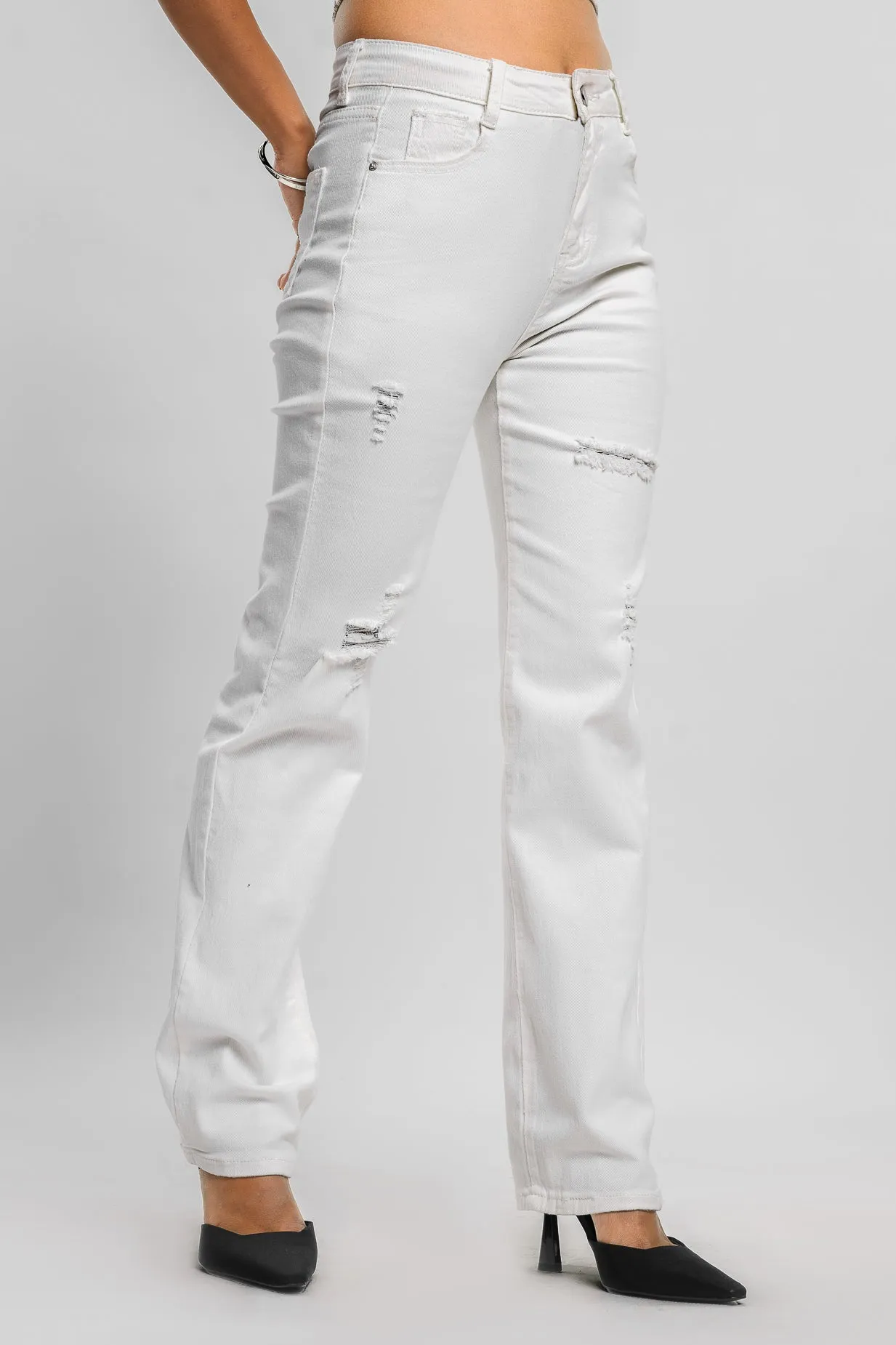 White Slim Fit Distressed Jeans