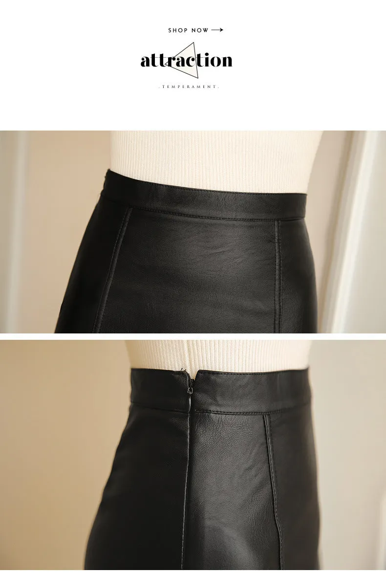 Women Skirt PU Pencil Slim Look Plus Size High Waist A-Line Skirt